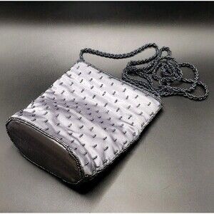 Black Pearls Beads Hand Grey Clutch Evening Hand Bag Purse Silver Prom Wedding